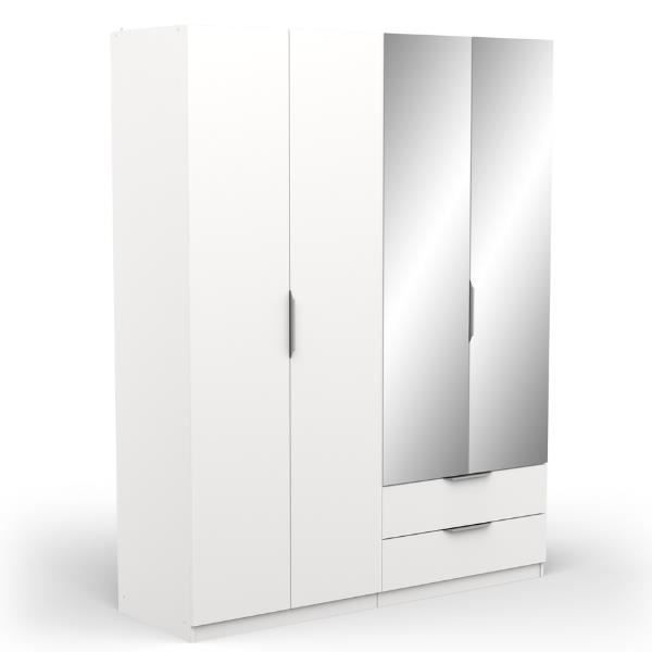 Armoire Spectre 157x51,4x203cm en panneaux de particules mélaminés blanc mat avec poignées en aluminium. Avec deux portes en