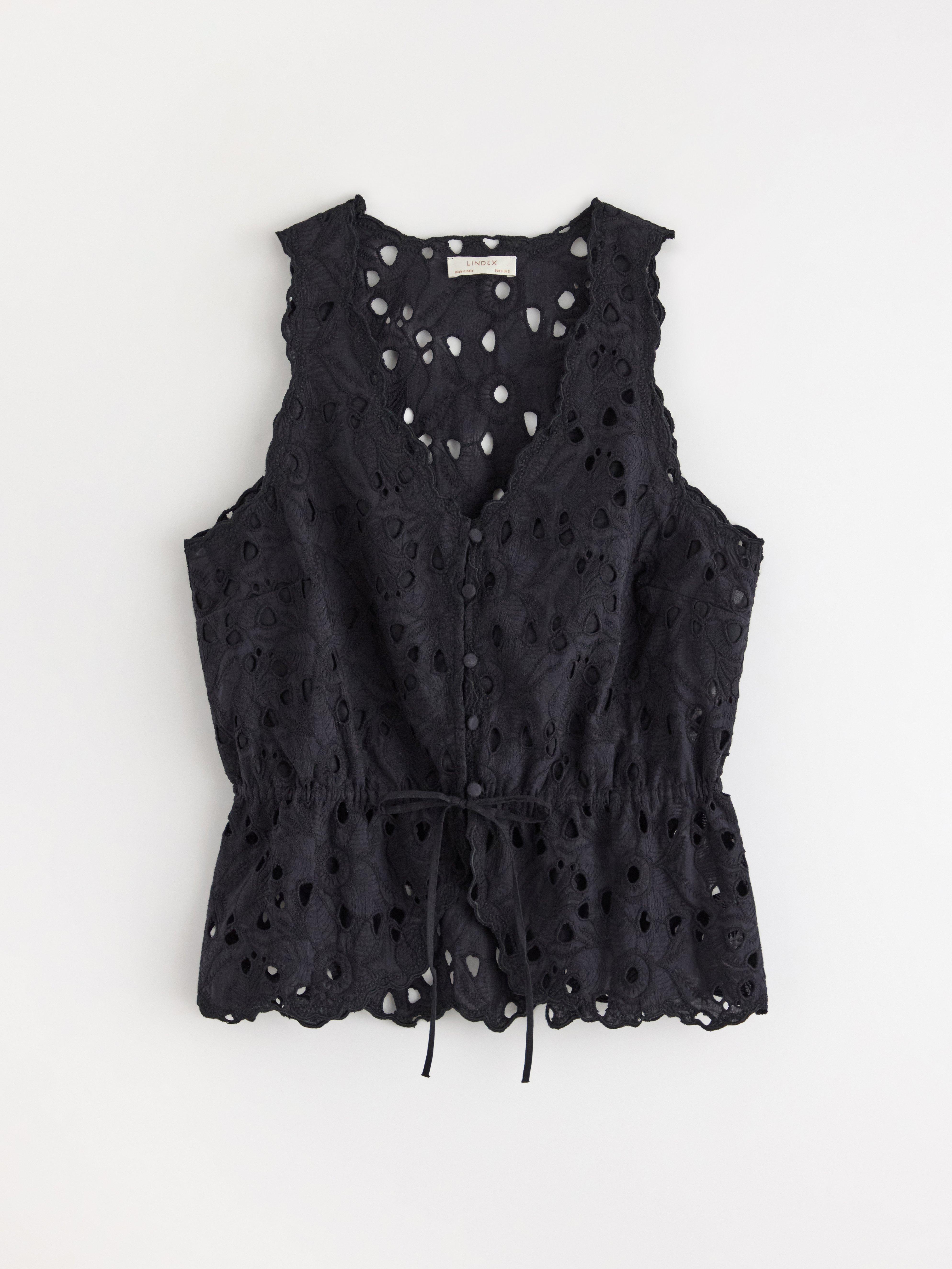 Blus com bordado inglês Preto