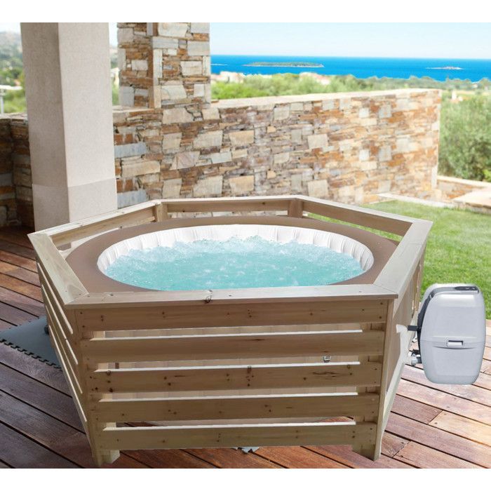 Revestimiento hexagonal de madera Habrita Foresta HAB 2722 BN para spas y piscinas hinchables 2,77x2,21x0,71m