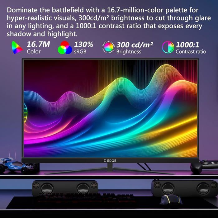 Ecran PC Gamer Z-Edge UG25S 24,5 pouces moniteur de jeu 300Hz, FHD 1080p, MPRT 1ms, IPS, ordinateur PC, 16.7M couleurs, DPx2, HDMIx2