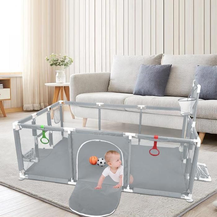 Parque infantil de 180x120 cm - MIPAN - Con balón de fútbol + balón de baloncesto + ventosa + anilla - Centro de actividades - Gris oscuro