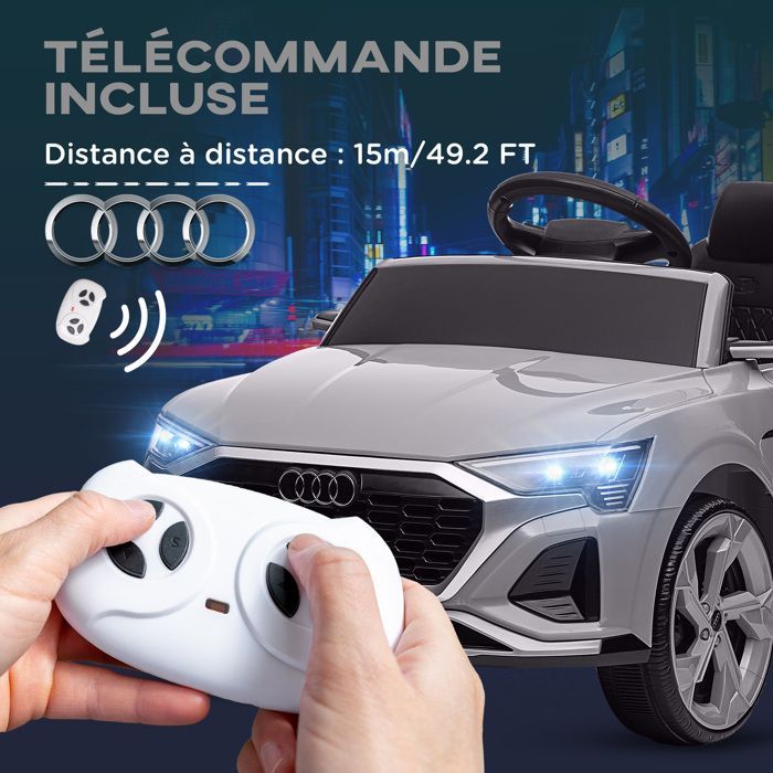 AIYAPLAY Electric Ride-On Car for Kids - Officially Licensed Audi Q8 e-tron Sportback 12V - Headlights, Music, Horn - Ages 3-4 - Grey