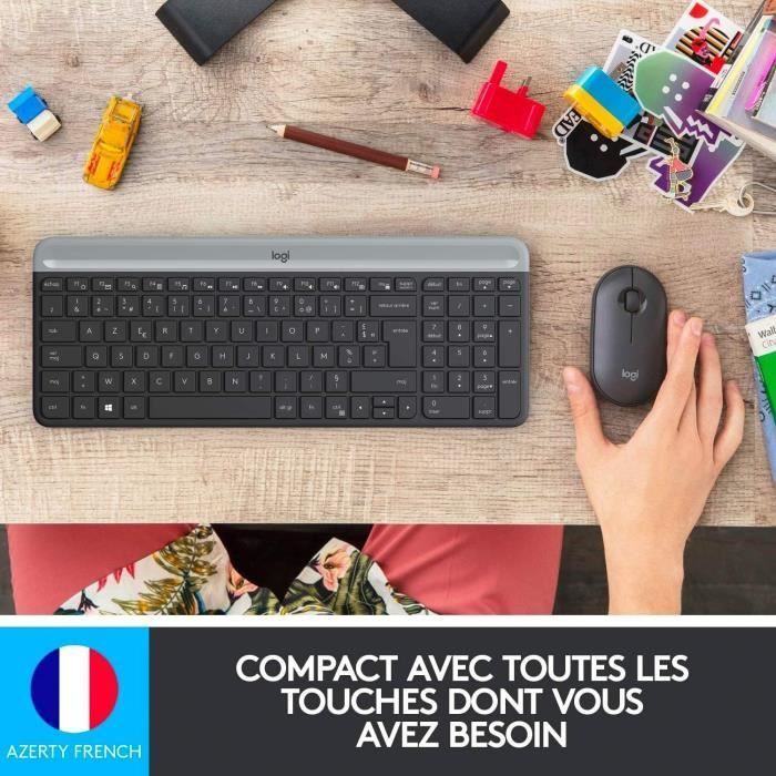 Conjunto de teclado e mouse sem fio Logitech MK470 Slim, silencioso, com teclado AZERTY e na cor preta.