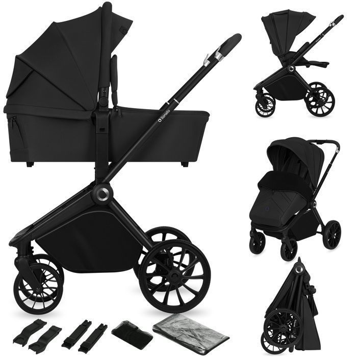 LIONELO Mika Plus 2-in-1 Travel System - Birth up to 22kg - Duo Stroller Pack, Carrycot and Accessories - Black