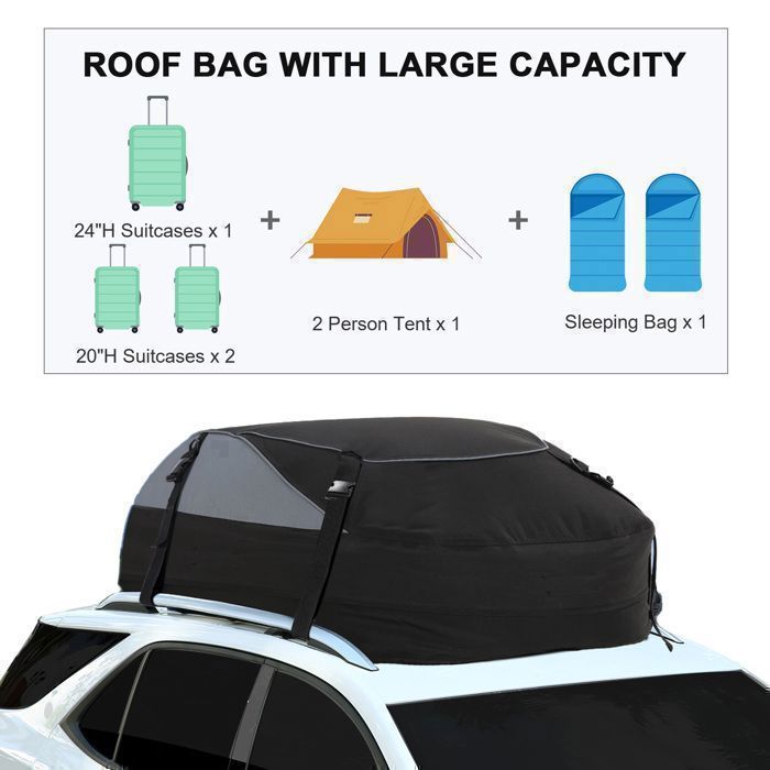 Bolsa de techo para coche TOOLUCK - 425L - Caja de techo plegable - Tejido Oxford 900D y PVC - Apta con o sin portaequipajes