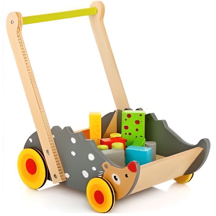 Houten loopwagen met vorm en kleur, multifunctioneel houten speelgoed