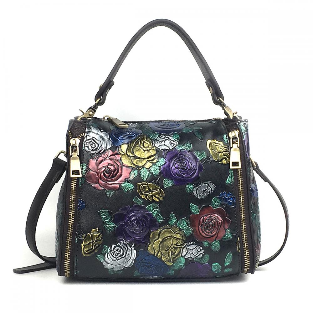 Borsa a tracolla in vera pelle naturale con motivo a rose, borsa a mano da donna, borsa a tracolla con manico superiore, borse in vera pelle di alta qualità
