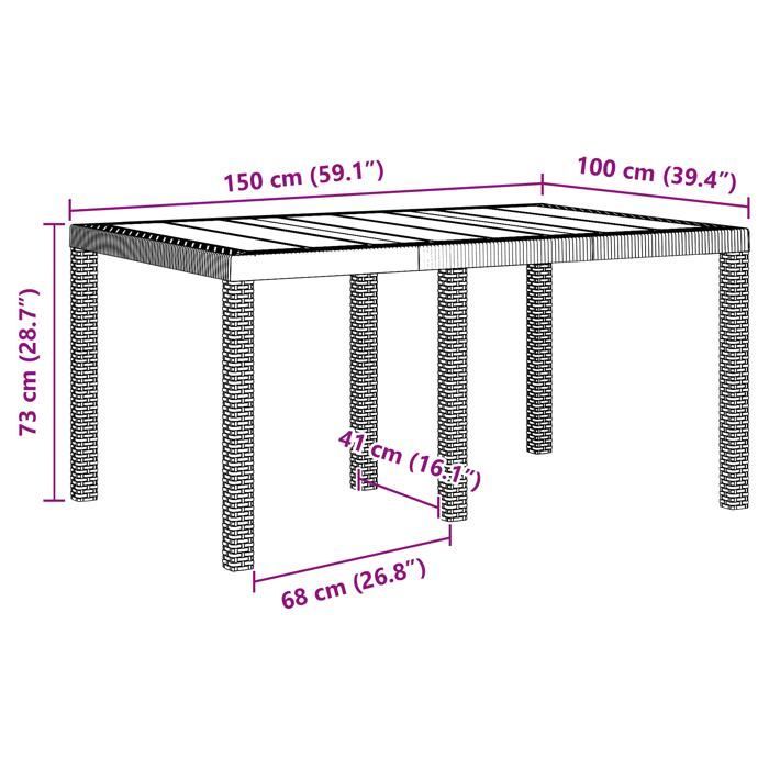 Tavolo moderno da esterno - Tavolo da giardino antracite 150x100x73 cm in polyrattan @FR(239607)