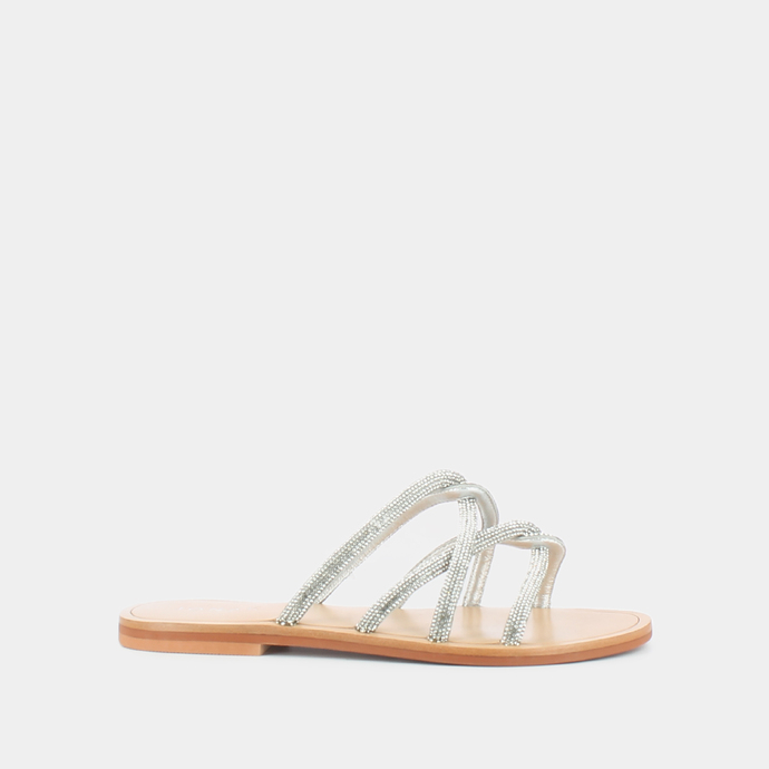 Mules à brides  en cuir et strass argent