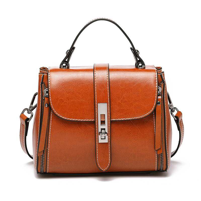 Sac bandoulière en cuir pour femme, style rétro, de haute qualité, grand format, avec poignée supérieure.