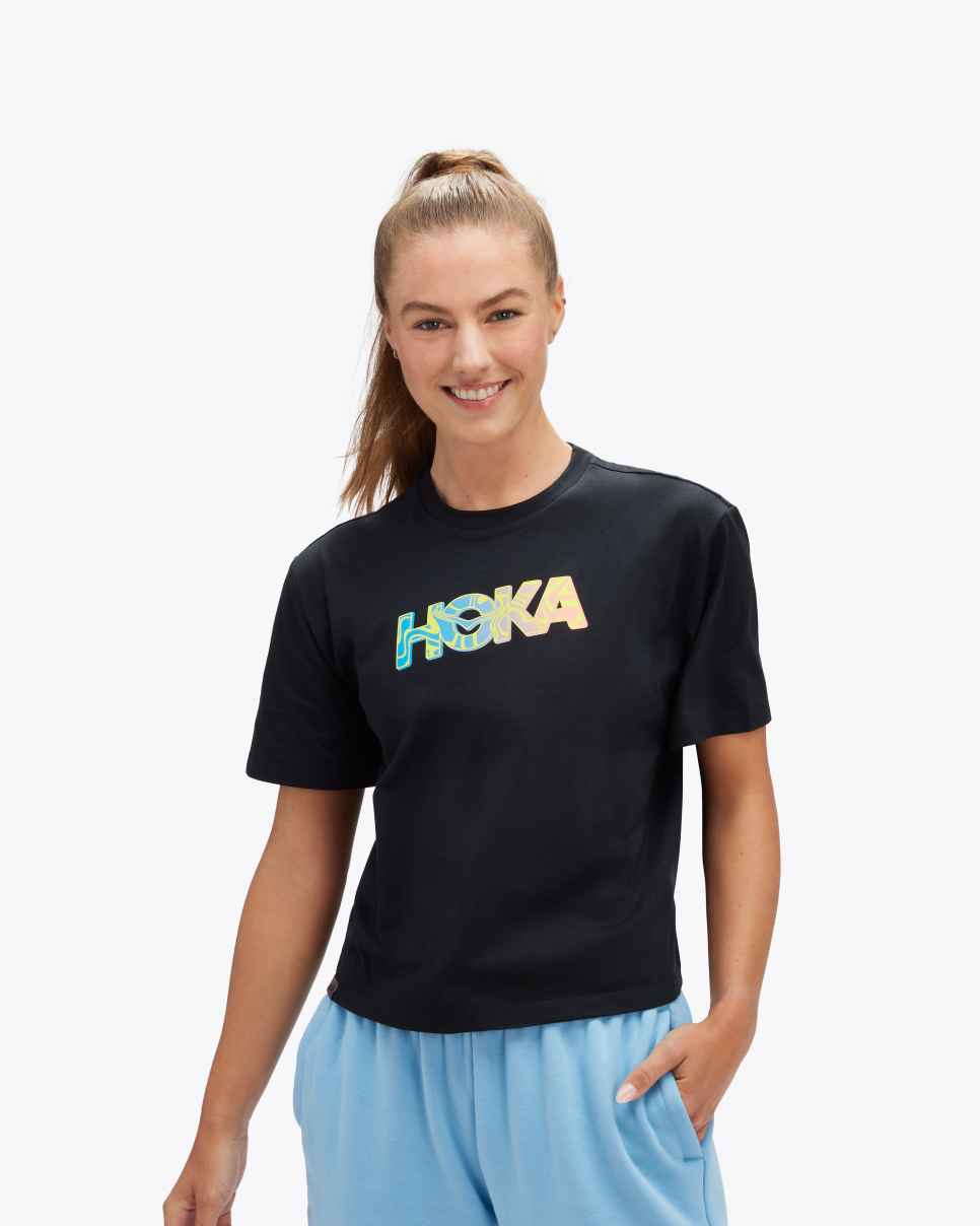 HOKA Topo Logo Kurzarm Schwarz