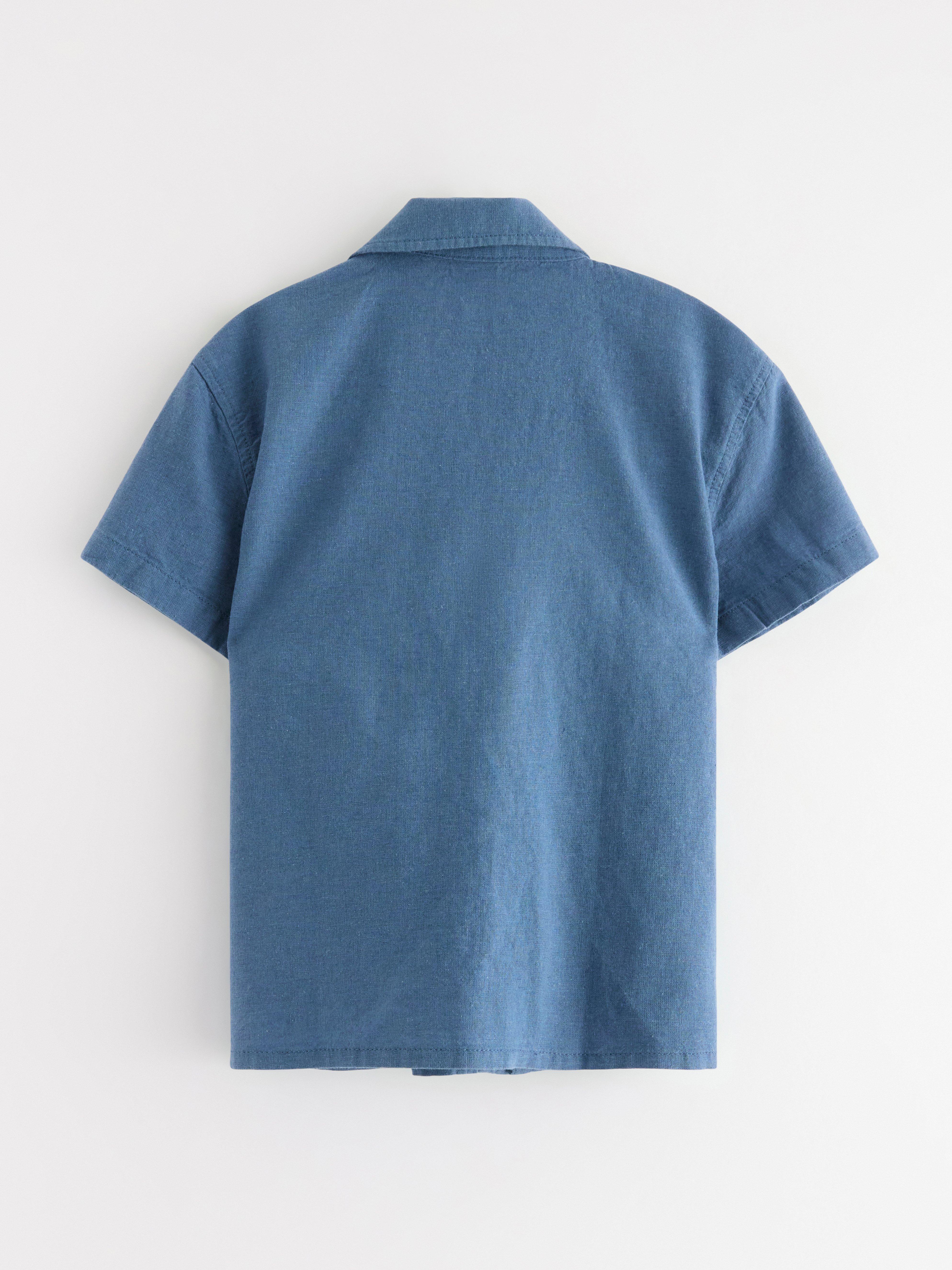 Camisa de manga curta em mistura de linho azul acinzentado