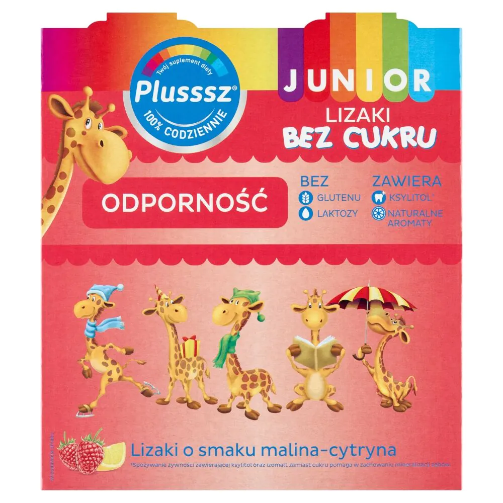 Plusssz Junior Odporność, Lizaki bez cukru, Smak malina-dzika róża