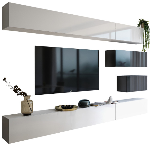 Biała meblościanka do salonu PREMIUM 315 cm