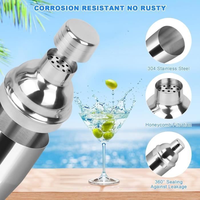 Shaker Cocktail,750ml Shaker Cocktail kit Professionnel,Kit Barman avec Accessoires,pour mélanger boissons,home,bar,party,5pcs