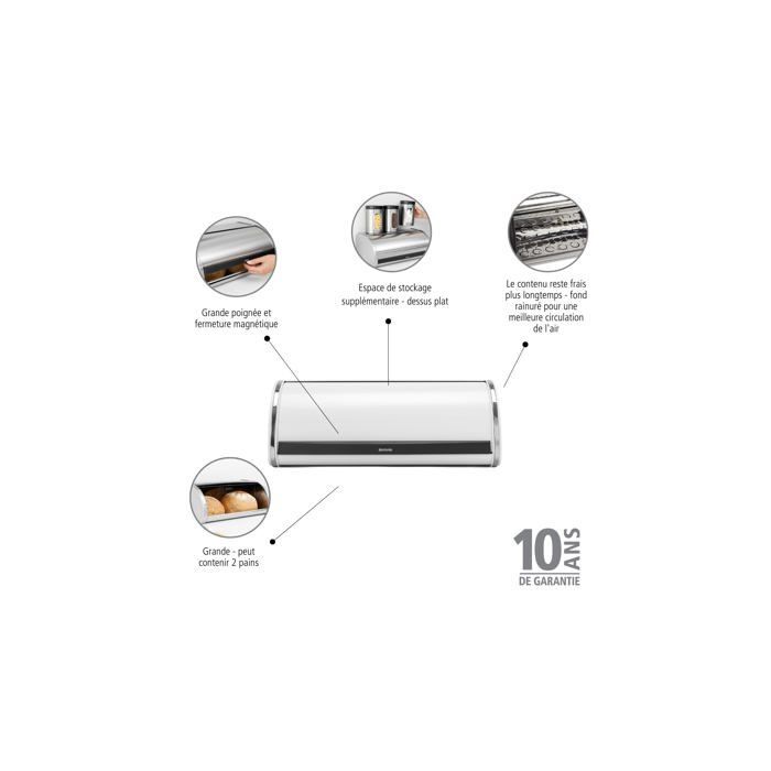 Portapane - Brabantia - Coperchio arrotolabile - Grande formato - Coperchio piatto - Metallo resistente