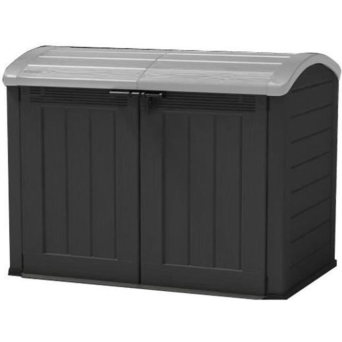 Caja de almacenamiento exterior de resina KETER de 2000 litros, color negro y gris - Caseta de almacenamiento para jardín