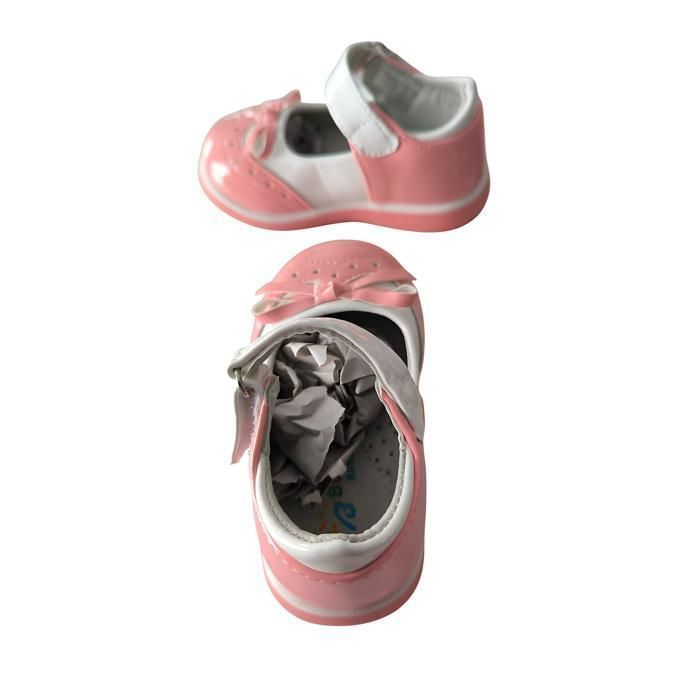 Scarpe - Bambina - Mary Jane - Scarpe a T - Pelle - Vernice - Rosa - Bianco - Fantasia con fiocco - Taglie dalla 21 alla 26
