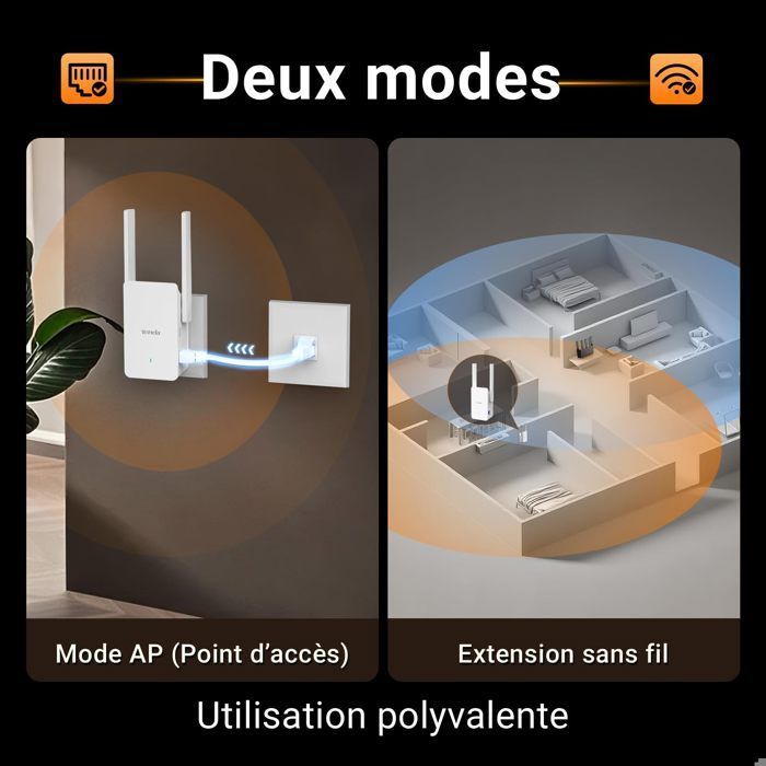 Tenda A23 WiFi 6 AX1500 Ripetitore Dual-Band, Porta Gigabit, 2 antenne da 5 dBi, LED di segnale intelligente, installazione semplice, WPA3