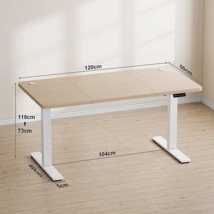 Escritorio eléctrico regulable en altura 120x60cm Blanco - Altura ajustable (73-118cm) - Motor silencioso con memoria y puertos USB
