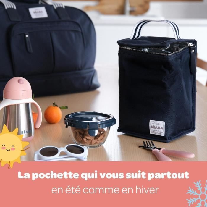 BEABA, Pochette repas isotherme Bleu marine / stripes