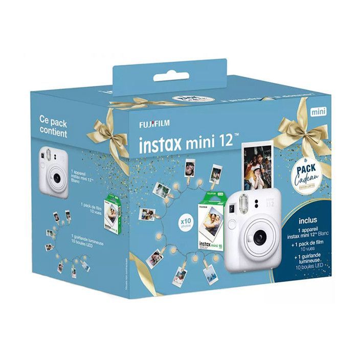 Confezione regalo con fotocamera istantanea FUJIFILM Instax Mini 12 bianca.