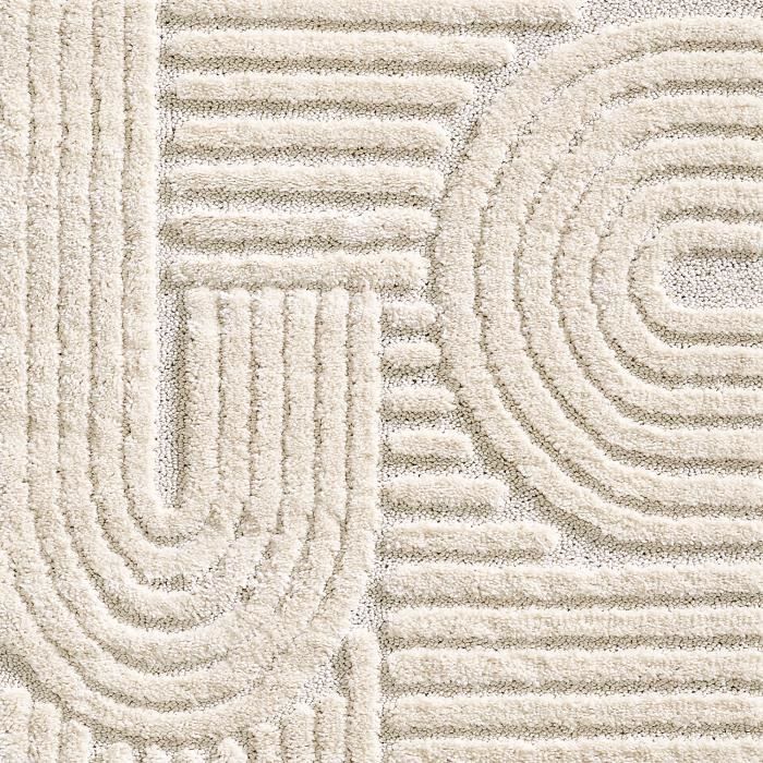 Tapis pour salon, style scandinave et bohème avec design 3D, doux et moelleux.Taille: 160 x 230 cm, Couleur:crème