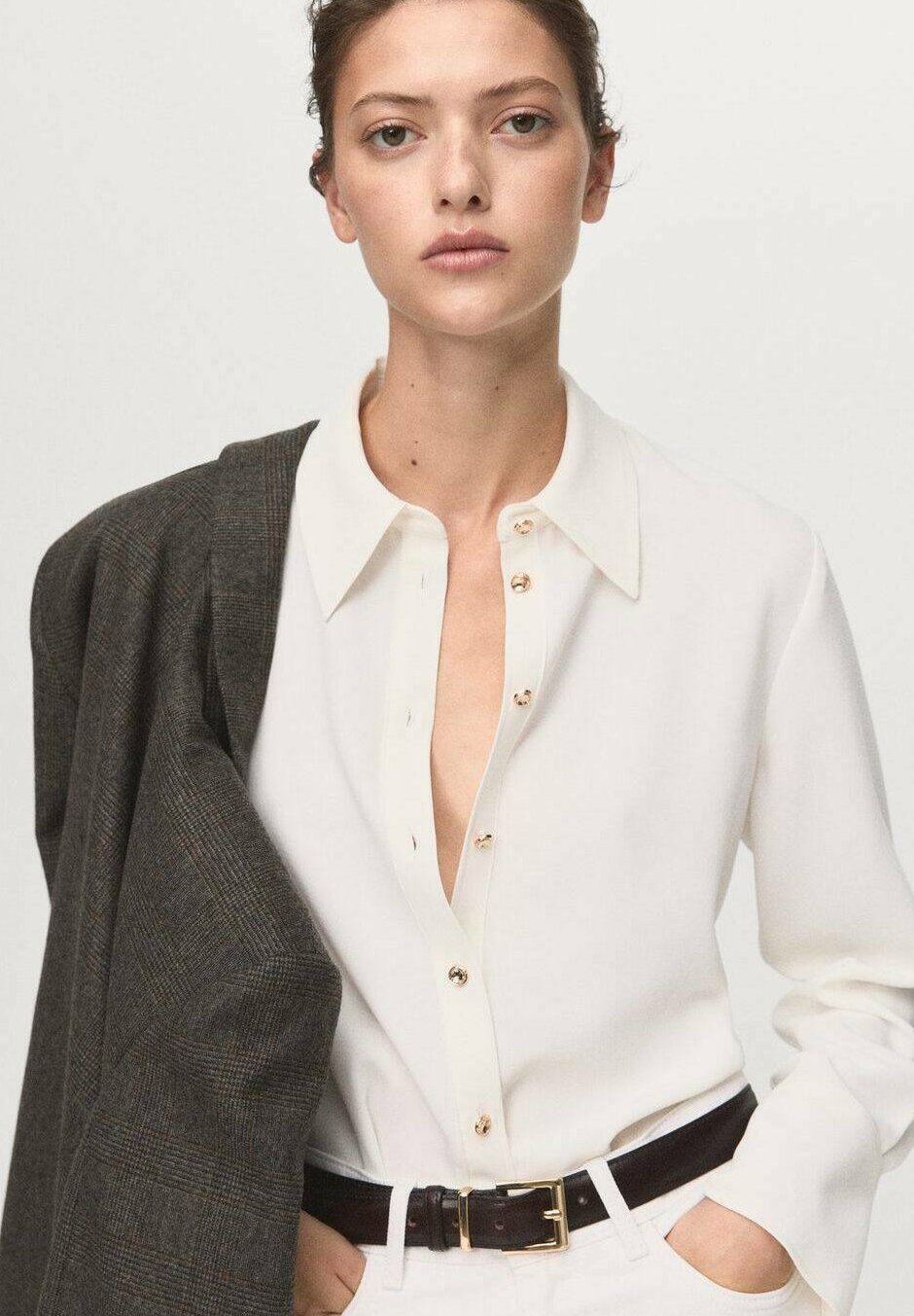 Mango ADULT - Camicetta con bottoni - bianco sporco