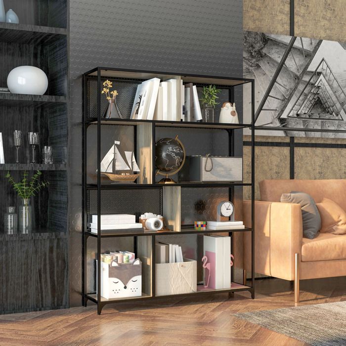 Librería/Mueble de almacenamiento - HOMCOM - Estantería de 5 niveles con estructura de acero - Estilo industrial - 120 cm de largo x 30 cm de ancho x 161 cm de alto