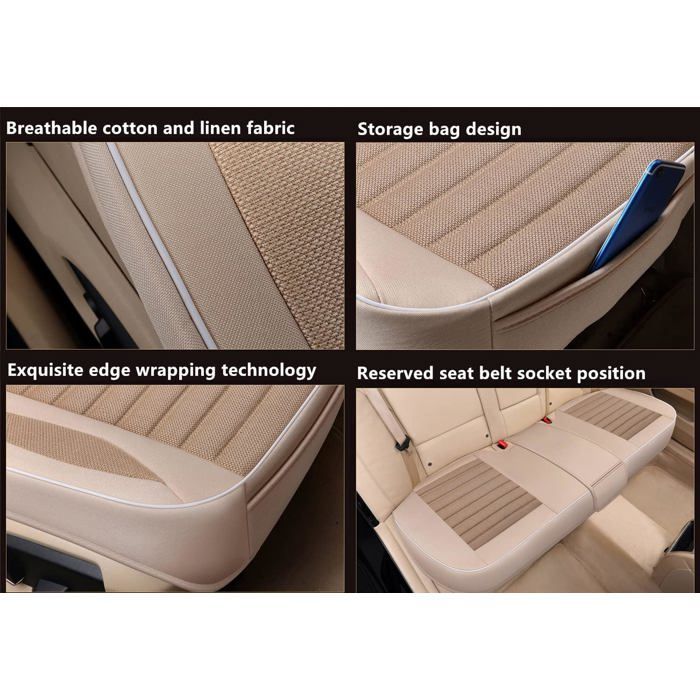 Funda para asiento de coche - PZCC - Universal - Algodón y lino - 2 piezas - Compatible con airbag