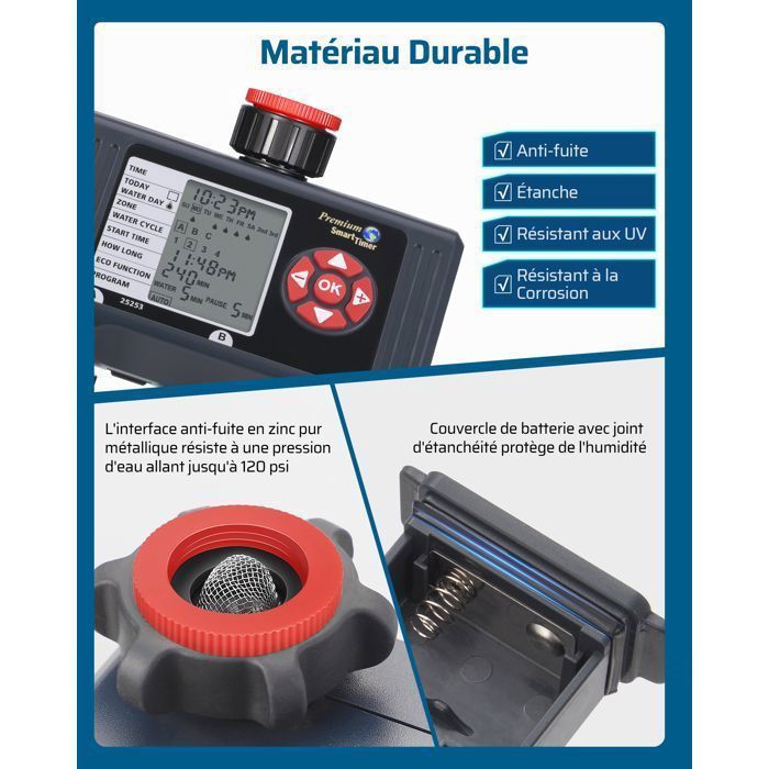 DEWENWILS 3-weg buitenirrigatiecontroller - 4 programma's per zone - Automatische tuinirrigatietimer - Waterdicht