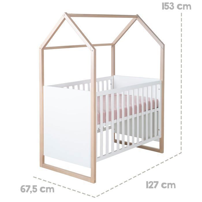 Lit bébé et cododo 2-en-1 - 60 x 120 cm - ROBA - CABANE - Chêne / Blanc