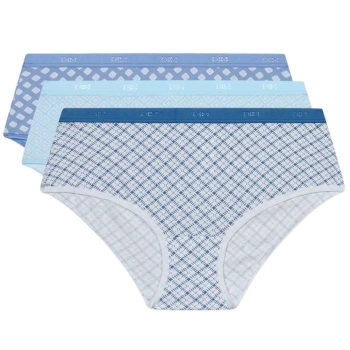Bóxers de algodón elásticos para mujer con estampado geométrico azul - DIM - Paquete de 3