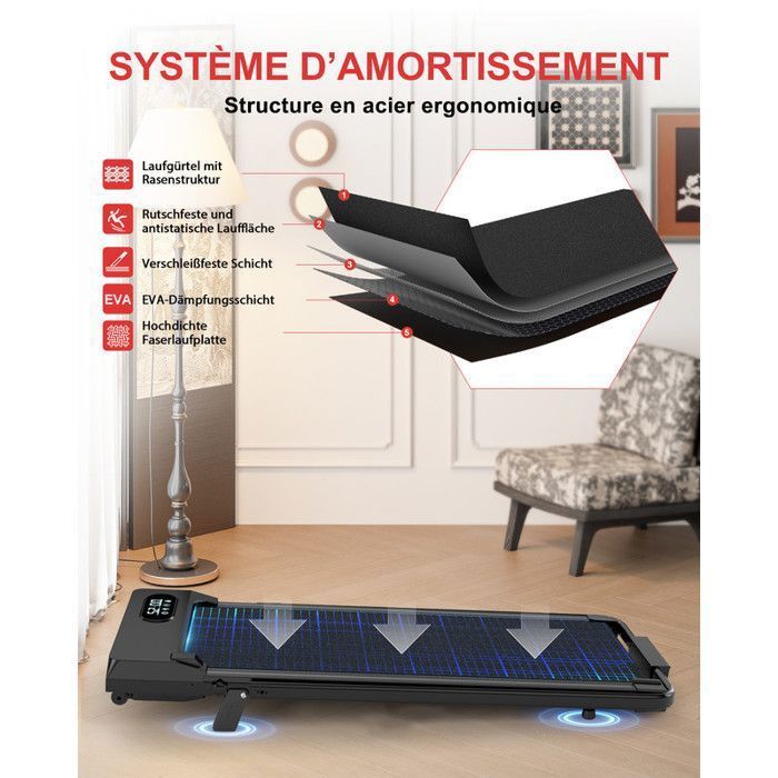 Inclinaison 0-7° - Tapis de course Pliant BIGZZIA, tapis de march silencieux 2.5 HP - 1-8 km/h,Charge max 130kg, Walking Pad Rose