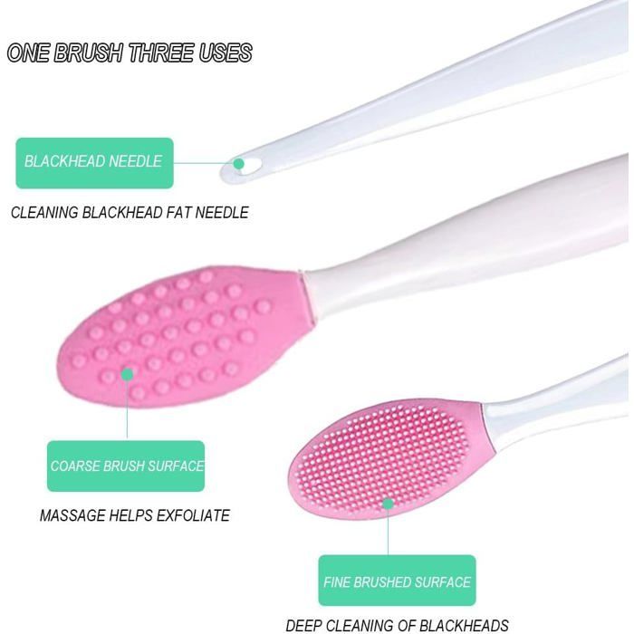 Cepillo exfoliante facial de silicona de doble cara - 4 piezas para eliminar puntos negros en nariz y labios - Eliminación de impurezas