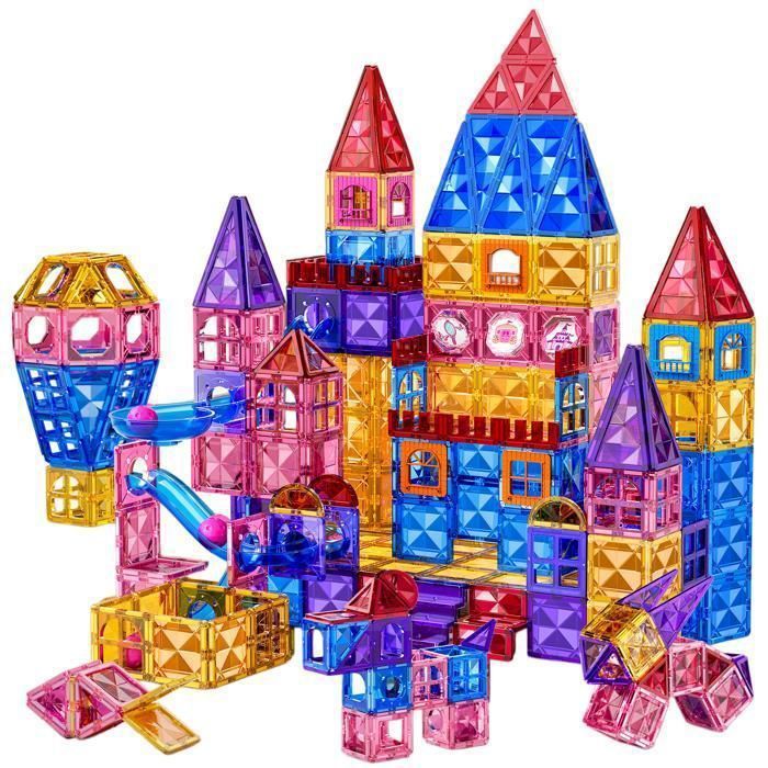 Jouets éducatifs - Kukufun - Blocs magnétiques - 97 pièces - Faciles à transporter et polyvalents - Jouets STEM