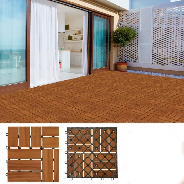 11x Dalles de terrasse en bois d'acacia Mosaïque 30x30cm Dalle clipsable 1m² balcon jardin extérieur
