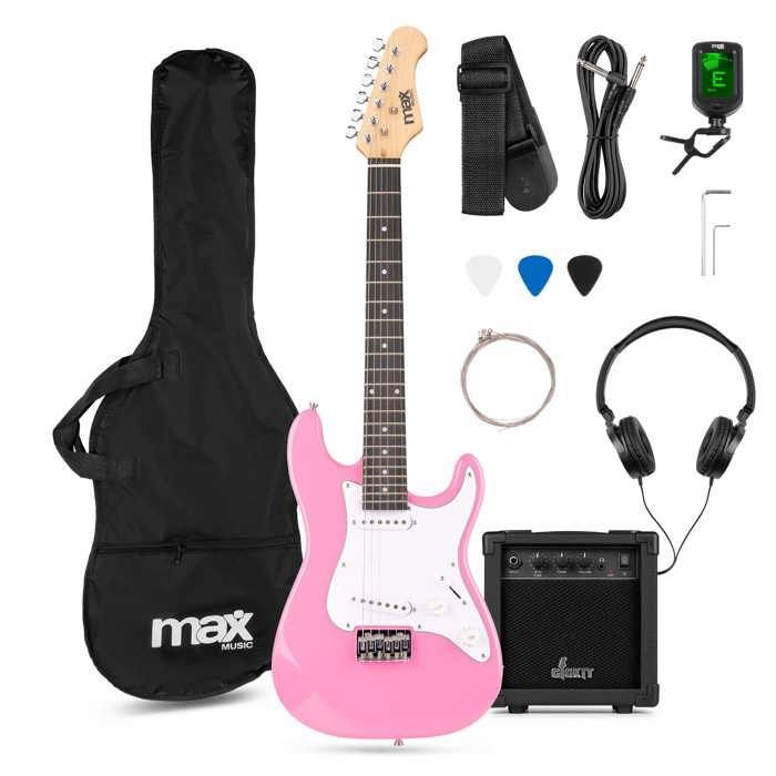 MAX GigKit Junior 3/4 størrelse rosa elektrisk gitar for barn med 20W forsterker
