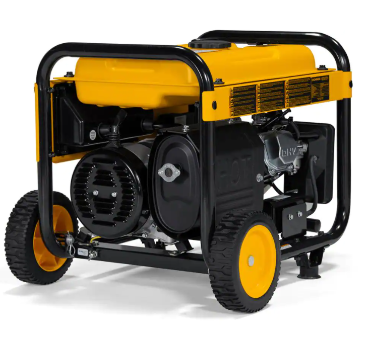 Gerador a gasolina portátil DEWALT de 6500 W com partida manual, controle de marcha lenta, tomadas protegidas e proteção contra CO2.