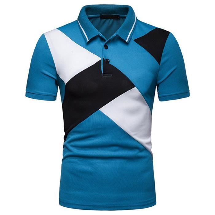 Men's Short Sleeve Sports Polo Shirt - XD51 - Slim Fit - Button-Down Collar - Blue
