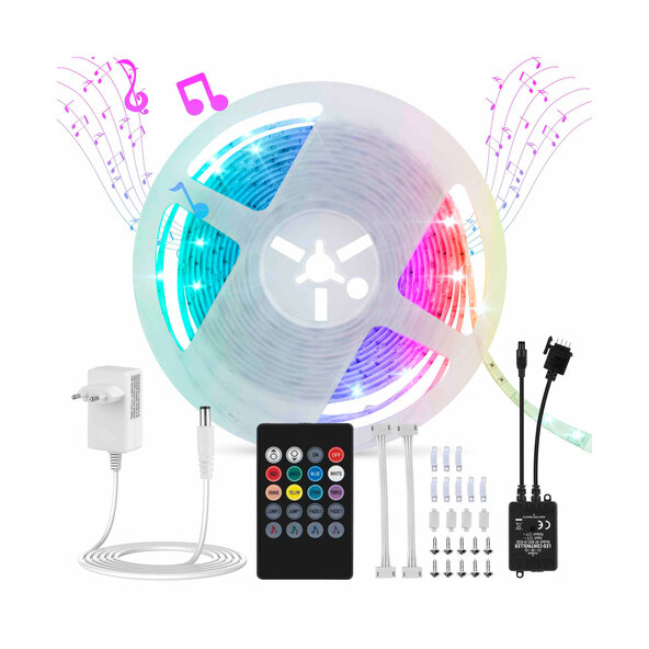 Bandă LED cu senzor muzical, 5 m, set de 2