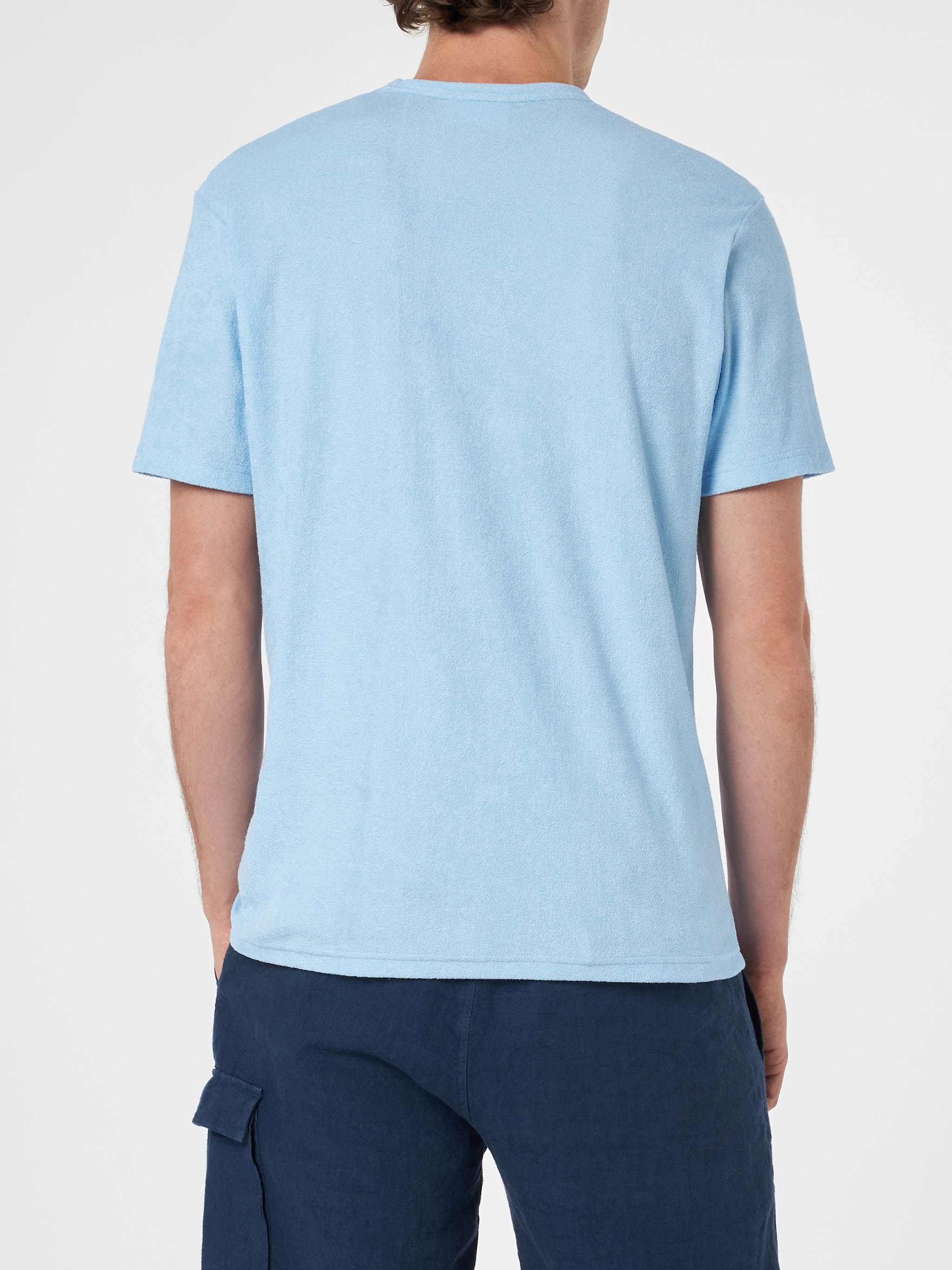T-shirt Gary pour homme, bleu clair, en éponge, avec broderie Saint-Barth