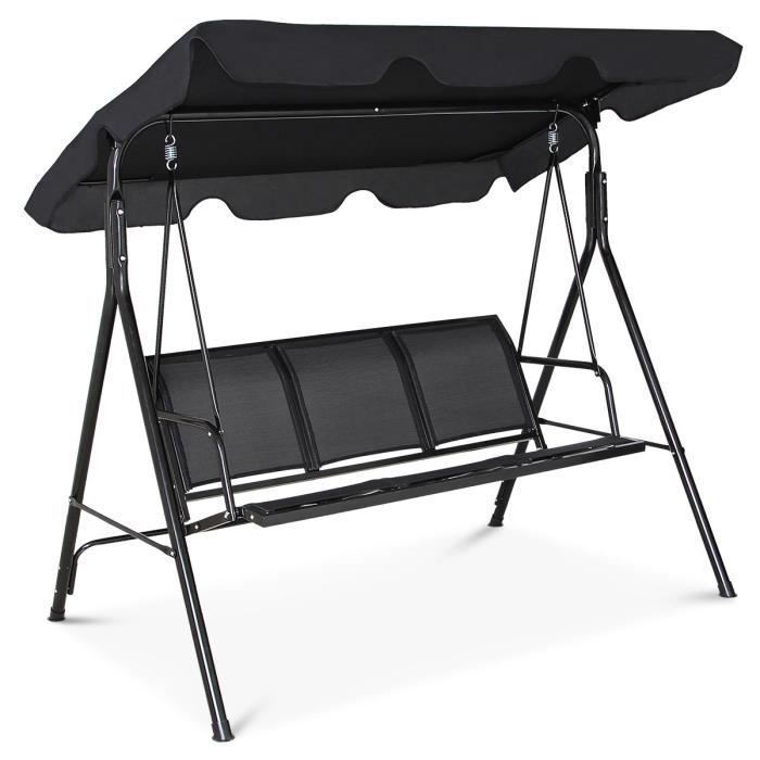 DREAMADE 3-zits stalen tuinschommel met verstelbare kantelbare luifel voor tuin/balkon, buitenschommel, draagvermogen 250 kg