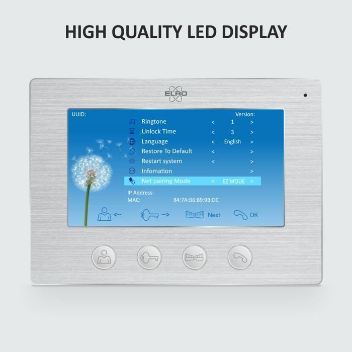 Interfone IP para portas - ELRO - DV4000IP - Câmera Full HD 1080P - Visão Noturna - Monitor de 7 polegadas