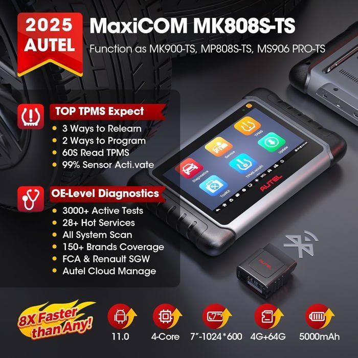 Diagnostic tool - Autel - MaxiCOM MK808S-TS - Bluetooth - 28+ services - Integrated TPMS