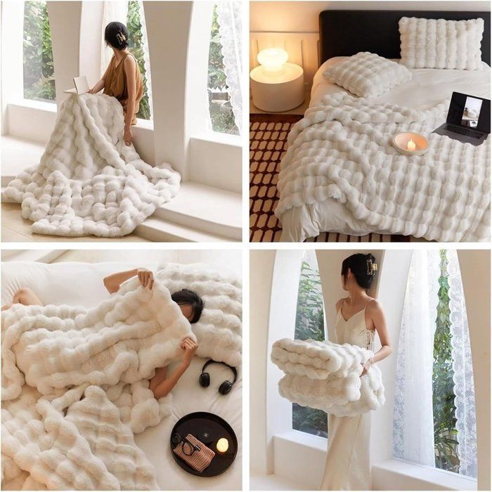 Blanket - Throw - Ultra-soft home blanket - White (100 × 160 cm) - Polyester microfiber - Luxurious and brushed -