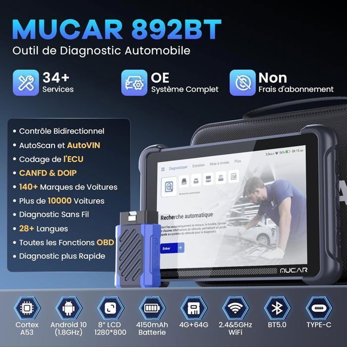 Strumento di diagnostica per auto - BAZARLAND30 - 892BT - OBD2 bidirezionale - Codifica centralina - Oltre 34 reset