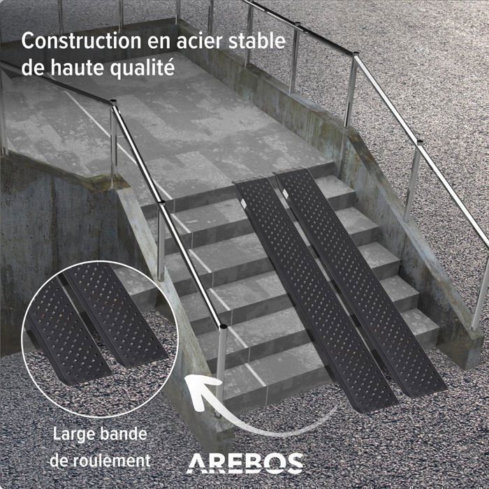 AREBOS Set of 2 Motorcycle Loading Ramps | Galvanized Steel Loading Rail | 400 kg Black