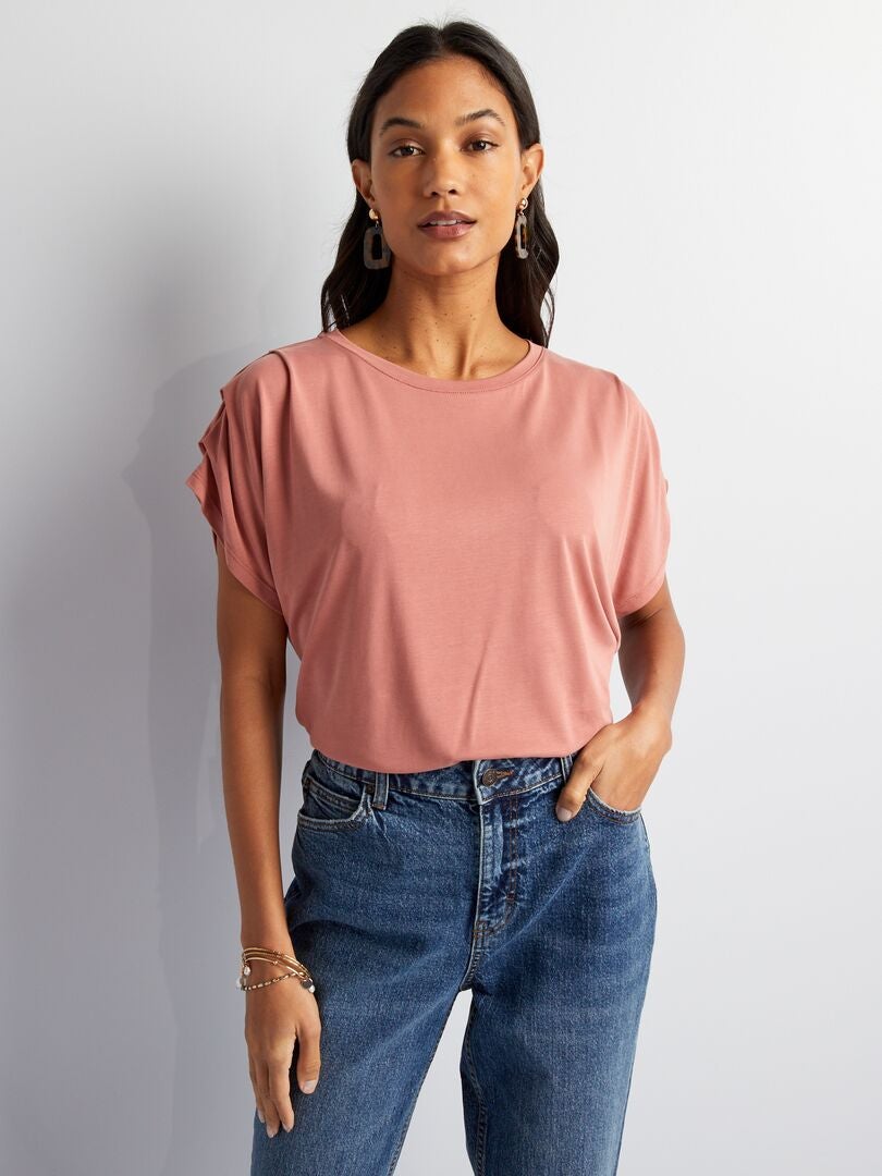 Camiseta com mangas plissadas - ROSA