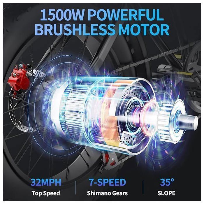 Ridstar Q20 - Vélo électrique - Moteur 1500w - Batterie 48V 20Ah - Autonomie 120KM - Max   55KM/H - Roues 20